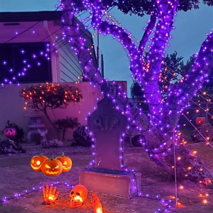 YEGUO 165ft 500 LED Halloween Lights Outdoor Waterproof, 8 Modes Purple String - Image 4