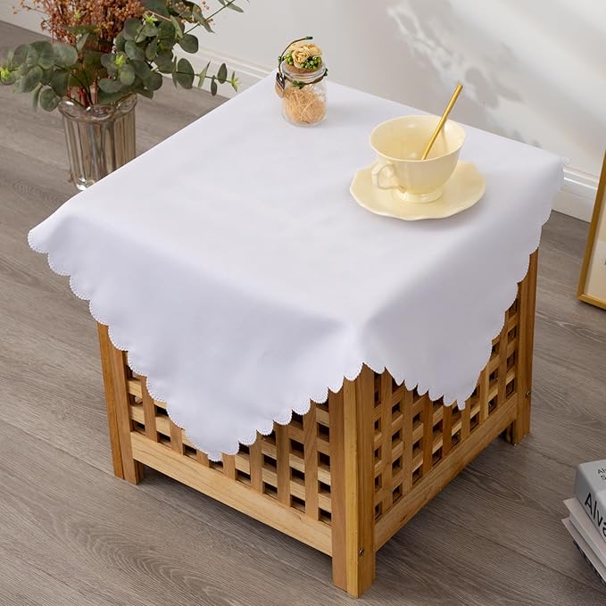 Small Square White Tablecloth 24 x 24 Inch Polyester Fabric Washable Table - Image 3