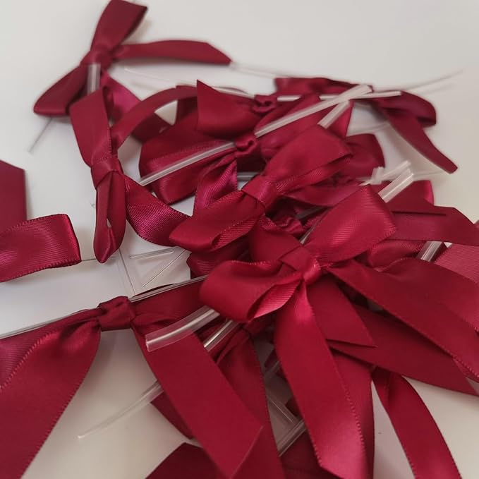 50pcs 2-1/2" Burgundy Satin Ribbon Bows - Image 6