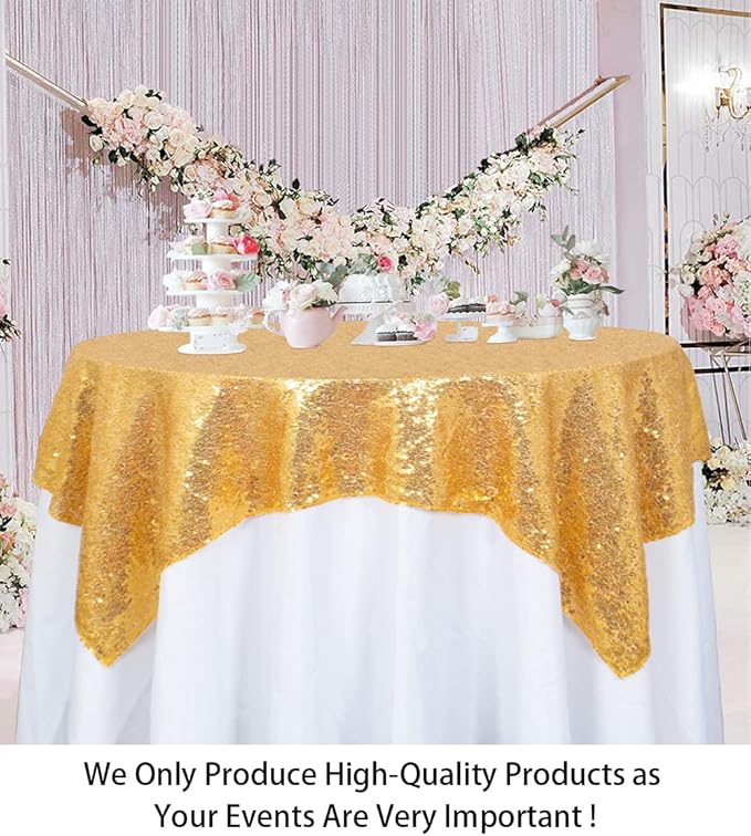ShinyBeauty Sequin Tablecloth 72x72-Inch Gold Square Sequin Table Cover Glitter - Image 2