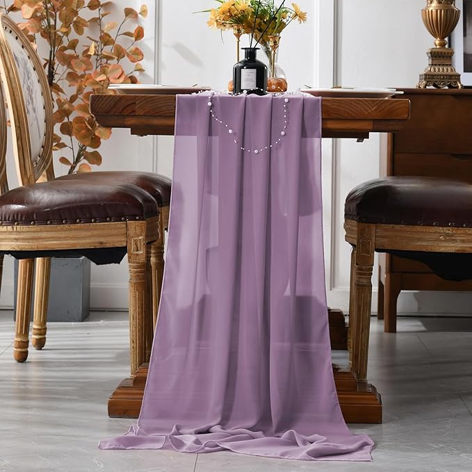 2 Pack 10 Ft Chiffon Table Runner Lavender Gauze Long Table Runners 27x120 - Image 2
