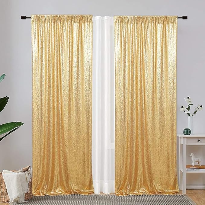 Eternal Beauty Sequin Backdrop Curtains, 2x8 Ft-2 Panels Gold Back Drop by EternalBeauty