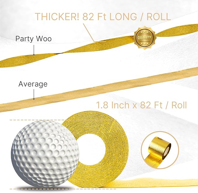 PartyWoo Gold Foil Crepe Paper Streamers 4pcs 328ft Pack of Metallic Gold Foil - Image 3