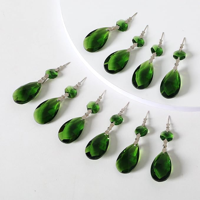 10pcs Crystal Prisms Chandelier Green Ornament Pendants Rainbow Maker 38mm Drop - Image 4