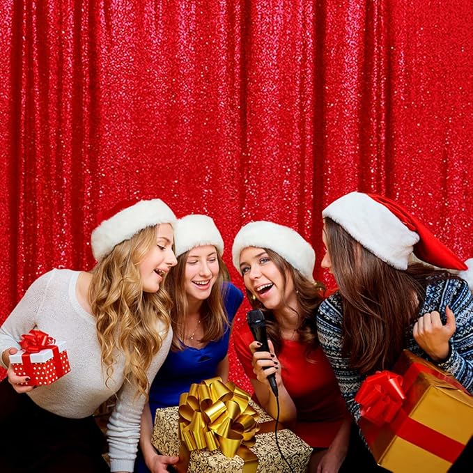 Poise3EHome Red Sequin Backdrop, 10Ft x 10Ft Glitter Photography Background - Image 6