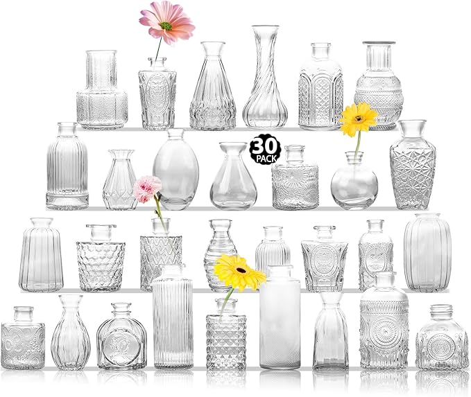 Glass Bud Vase Set of 30, Small Flower Vases by TCooSo