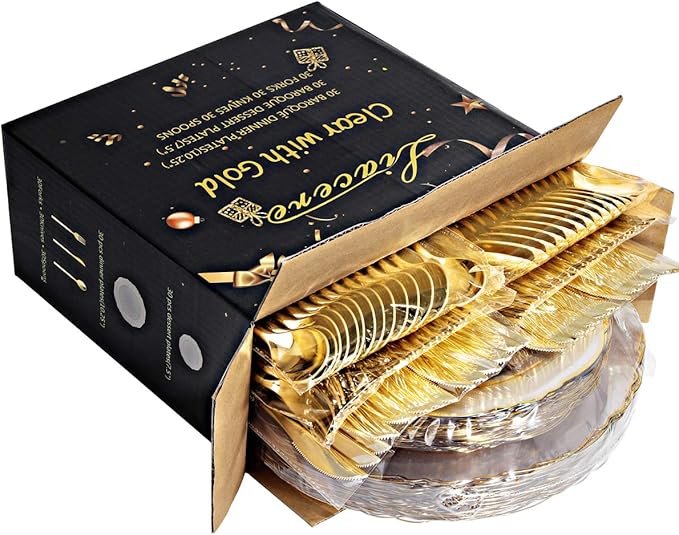 Liacere 150PCS Clear Gold Plastic Plates - Image 8