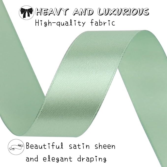 Sage Green Solid Satin Ribbon 1 Inch 50 Yards Solid Polyester Fabric Ribbon - Image 3