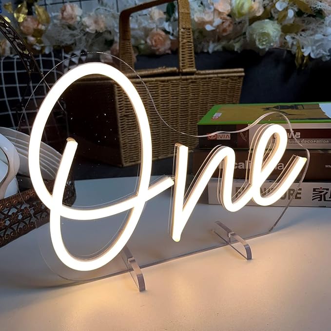 One Year Old Birthday Table Number Neon Sign Desk Lamp Night Light Wedding - Image 4
