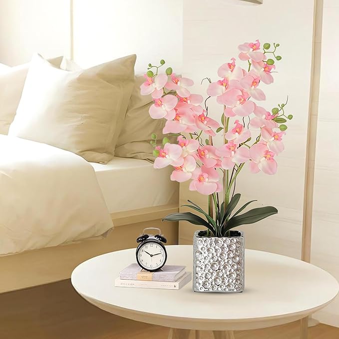 Orchid Artificial Flowers with Sliver Vase Large Silk Faux Phalaenopsis Flowers - Image 5