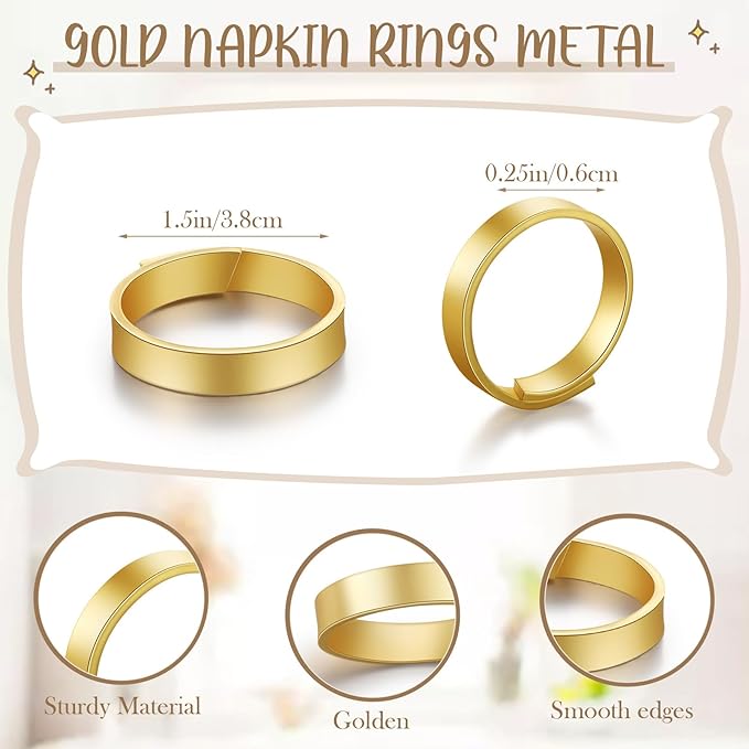 Lallisa Gold Napkin Rings Metal Napkin Ring Holders - Image 2