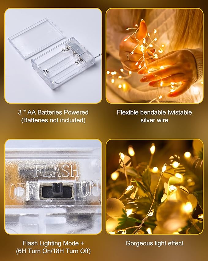 2 Pack Fairy Lights Battery Operated, Twinkle String Lights Waterproof Silver - Image 6