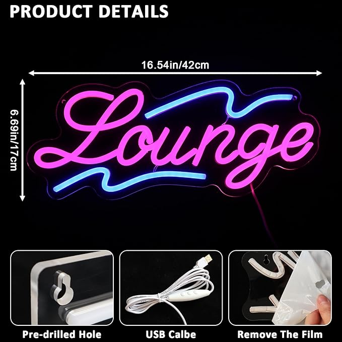 Lounge Neon Sign for Wall Decor, 16.54" x 6.69" Rest Led Signs for Room - Image 2