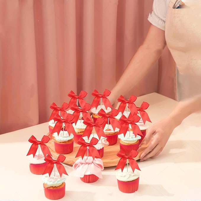 24 PCS Bow Cupcake Toppers Bowknot Cake Toppers Bow Cupcake Picks Bowknot - Image 5