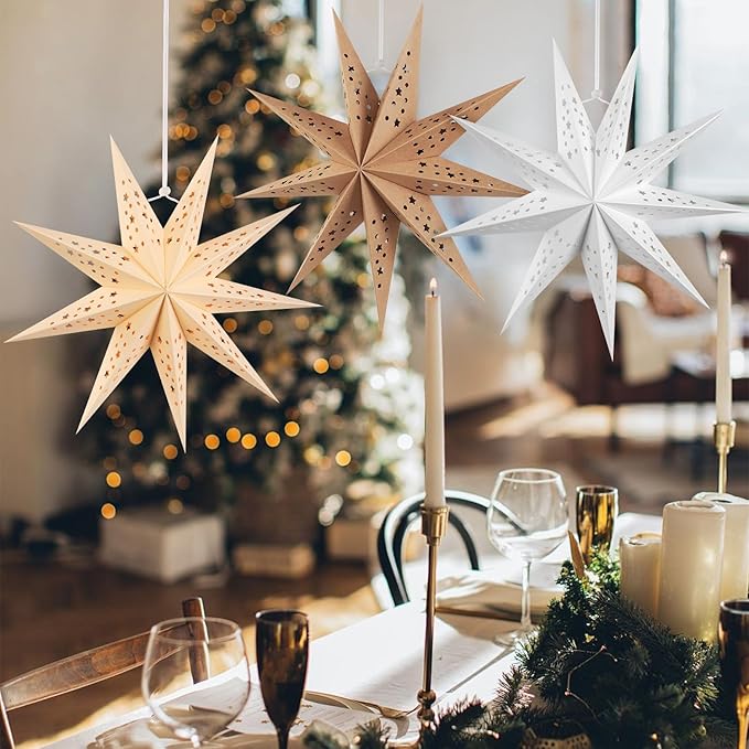 EASY JOY 5pcs 9-Pointed Paper Star Decoration Christmas Party Decorations - Image 4