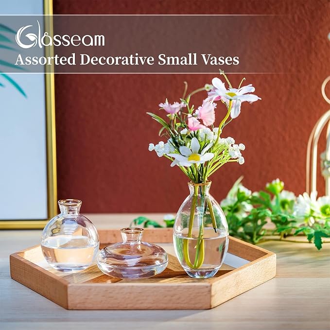 Bud Vases 3Pcs/Set Small Vases Handmade Cute Gold Rim Small Vases - Image 6
