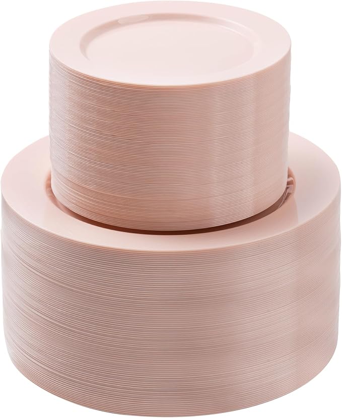 200PCS Pink Plastic Plates Set, 100 10.25 inch Dinner Plates and 100 7.5 inch by BESTSTAR
