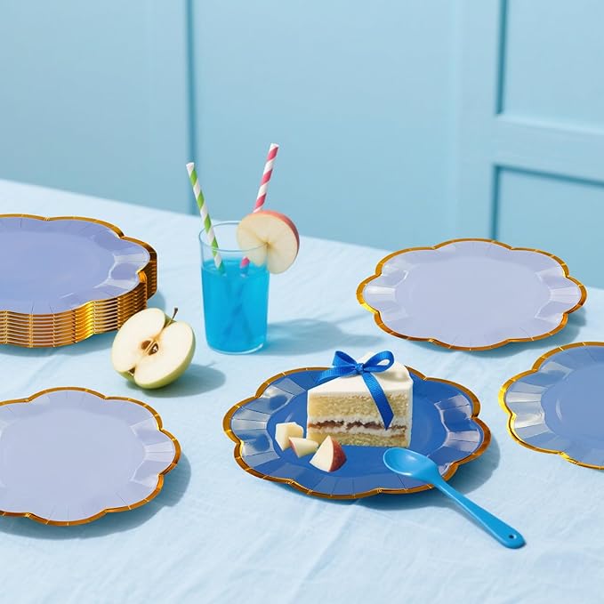 48Pcs Light Blue Scalloped Party Plates - Image 5