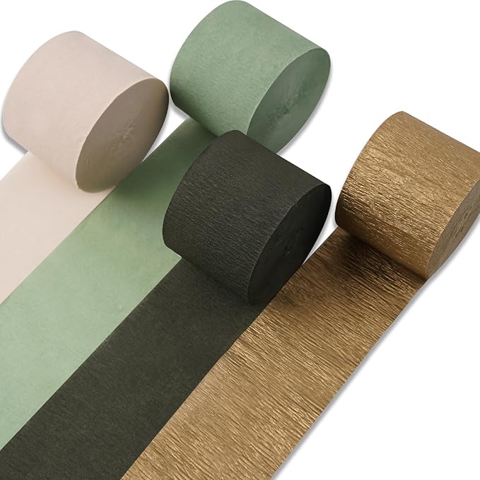 PartyWoo Sage Green Crepe Paper Streamers 4 Rolls 328 ft Pack of Hunter Sage by PartyWoo