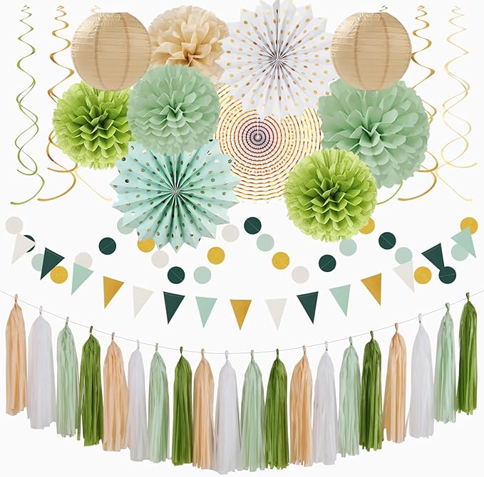 Sage-Olive Green Gold Brown Boho Party-Decorations by Hugtmr