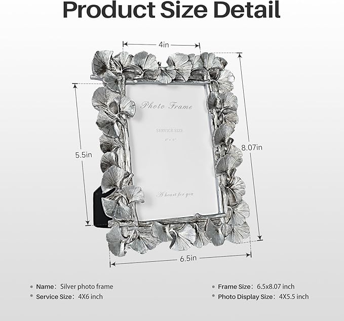 Cuspin 4x6 Silver Picture Frame, Vintage Silver Ornate Leaf Textured - Image 6