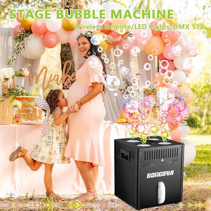 Stage Bubble Machine with Lights, DMX Control, Wireless Remote - Image 2
