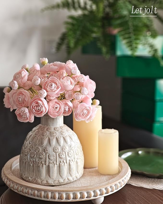 Letjolt Ranunculus Artificial Flower Pink Silk Flowers Faux DIY Bouquet - Image 2