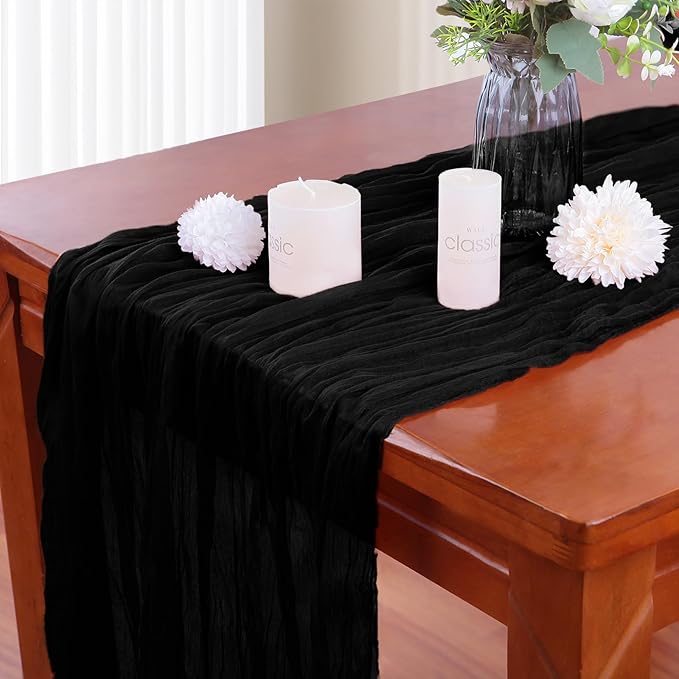 16PCS Black Cheesecloth Table Runner 10FT 35x120Inch Boho Gauze Cloth Long - Image 4