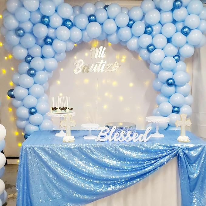 ShinyBeauty Sequin Tablecloth Square 54x54-Inch Baby Blue Table Cloths - Image 5