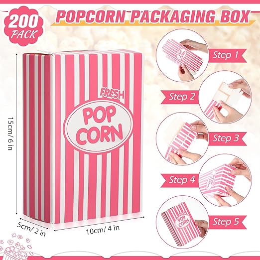 Xinnun 200 Pcs Paper Popcorn Boxes 1 oz Close Top Oil Proof Disposable Popcorn - Image 2