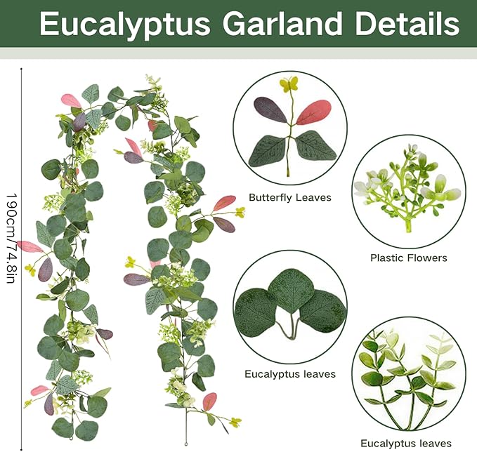 ASTRYAS 2Pcs 6.23Ft Artificial Eucalyptus Garlands - Image 2