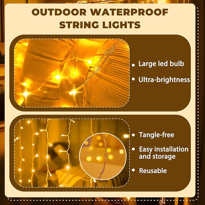Curtain Light for Bedroom, 200LED 6.6x6.6ft Warm White Window Wall Hanging - Image 2