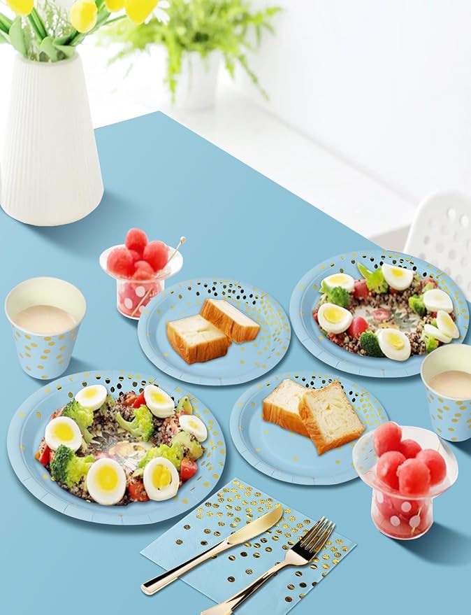 141 Pieces Light Blue and Gold Party Supplies, Party Dinnerware Sets Include - Image 5