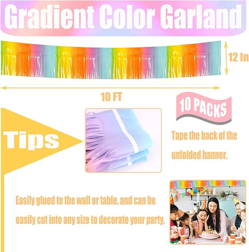 10 Pack 10 Feet Foil Fringe Garland Metallic Tinsel Streamers Banner Wall - Image 2
