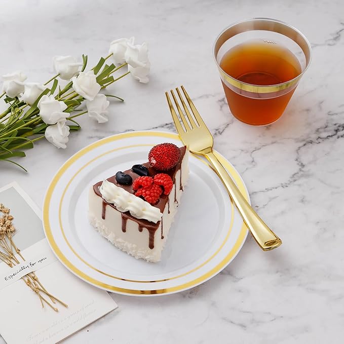300PCS Gold Plastic Plate Set, Plastic Plates - Image 3