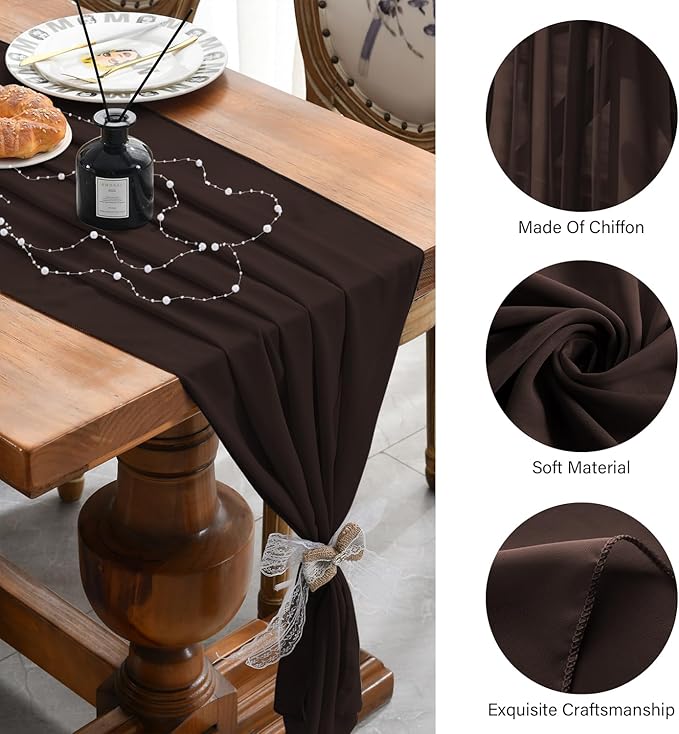 2 Pack 10 Ft Chiffon Table Runner Coffee Gauze Long Table Runners 27x120 Inches - Image 6