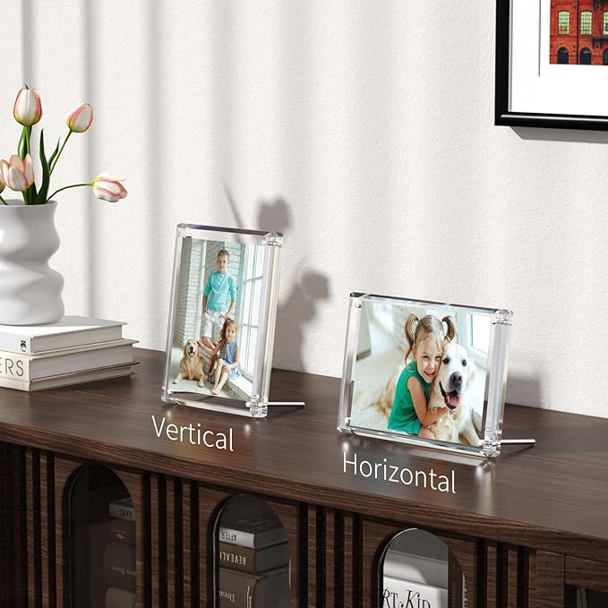 NIUBEE Picture Frames 4x6 Acrylic, Diamond Edge Design, Magnetic Family Thick - Image 2