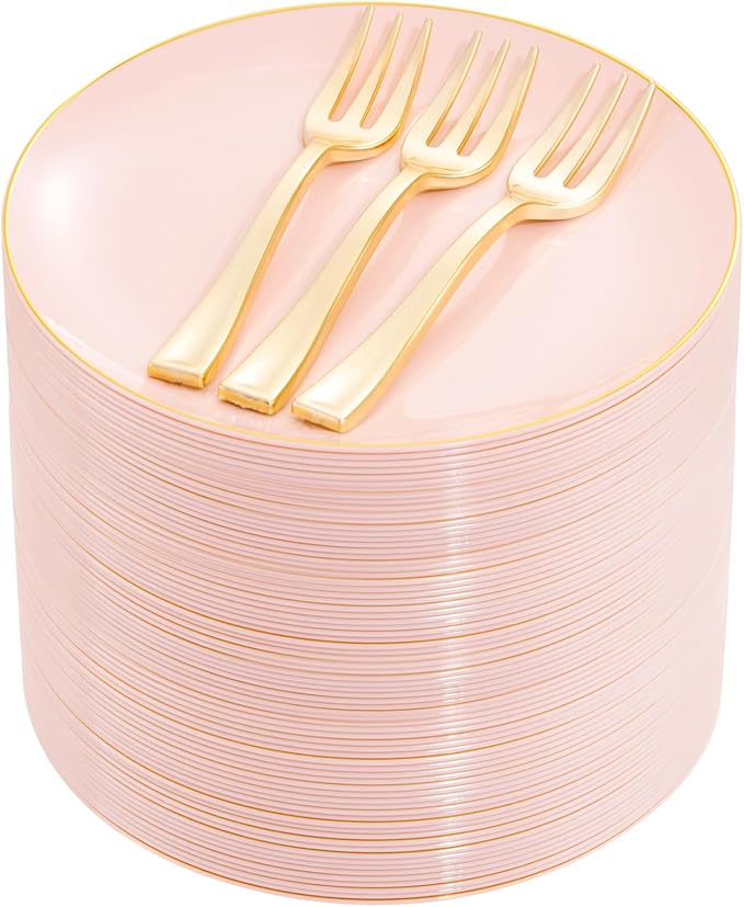 Festiva 200Pcs Pink Gold Cake Plates 6.3" by Festiva