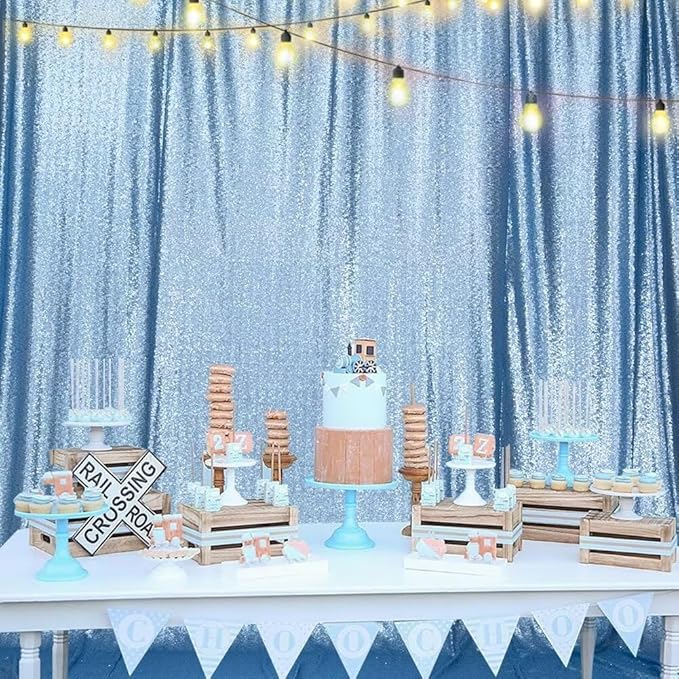 Eternal Beauty Baby Blue Sequin Backdrop, 8x10 Ft Glitter Background Curtains - Image 3