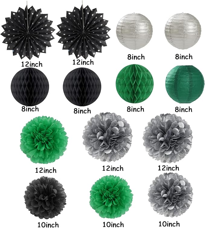 Black-Green Silver Party-Decorations Streamers Lanterns - Image 3