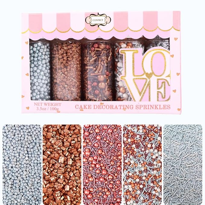 Confect-Rose Gold Edible Cake Sprinkles Mix – Pearl Dragees, Bronze Sparkling by CONFECTTHECAKEDECORATINGCO