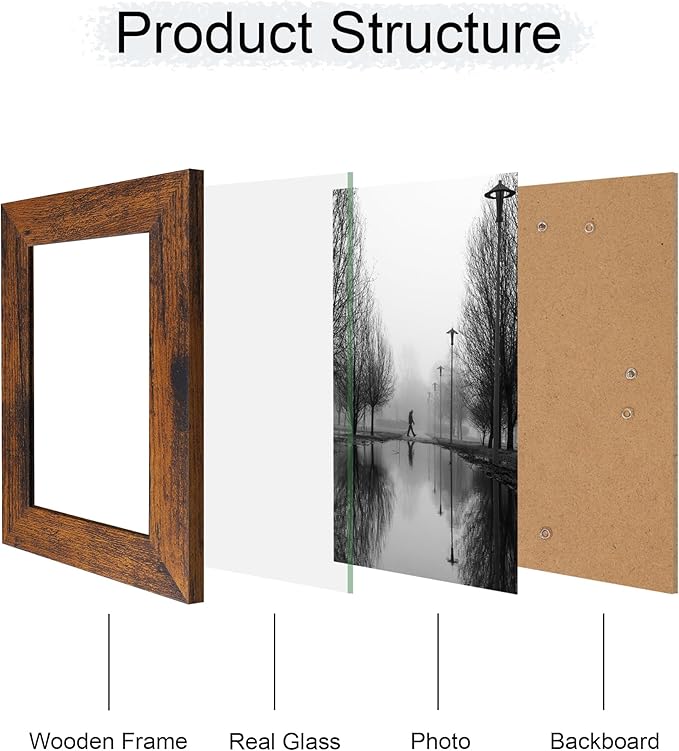 4x6 Picture Frame Set of 4, High Definition Glass 4 x 6 Frame, Wood Rustic - Image 3