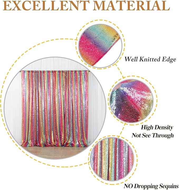 ShinyBeauty Rainbow Sequin Curtain Backdrop 5FTX10FT Sequin Wedding Backdrops - Image 4