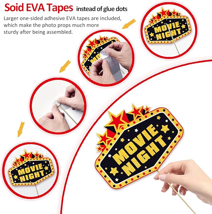 34pcs Hollywood Themed Movie Night Party Photo Booth Props, Hollywood Selfie - Image 3