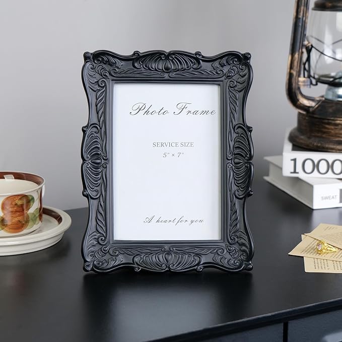 Cuspin 5x7 Black Picture Frame, Vintage Ornate Decorative Hand-Carved Resin - Image 3