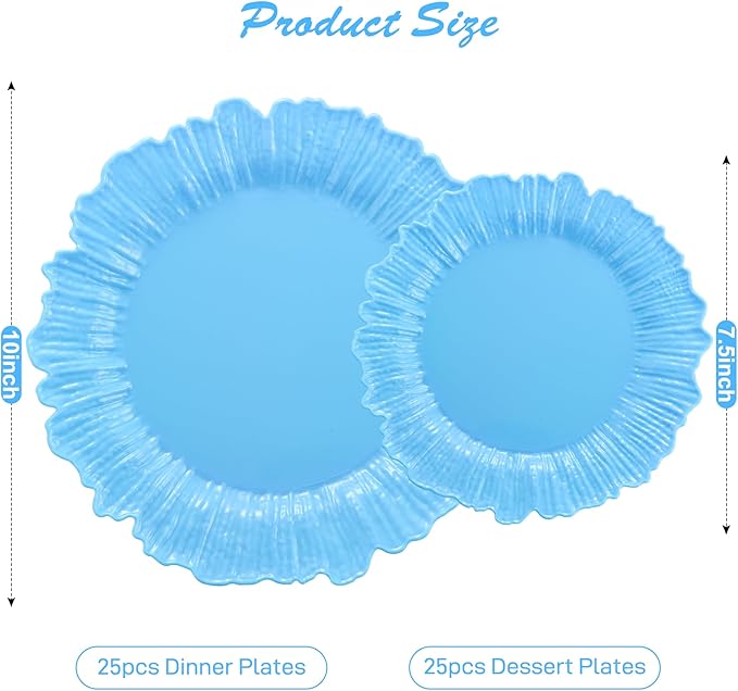 50 Pcs Blue Floral Plastic Plates, Fancy Disposable Plate, Heavy Duty Plastic - Image 2