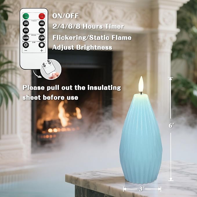 Silverstro Ocean Flameless Candles Remote Irregular Polygon Ribbed Design Real - Image 6