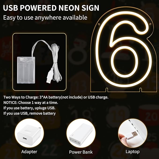 Number 6 LED Neon Sign Backdrop Birthday Party Decoration, 11.3" 11.3" Height - Image 2
