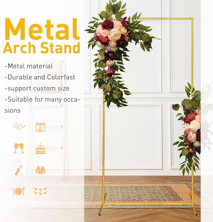Wedding Arch Backdrop Stand 6.6x6.6 FT Gold Square Balloon Arch Frame - Image 3