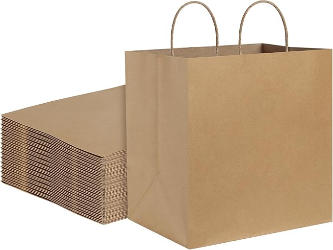 BagDream Brown Paper Bags With Handles 12x7x12 100Pcs by BagDream